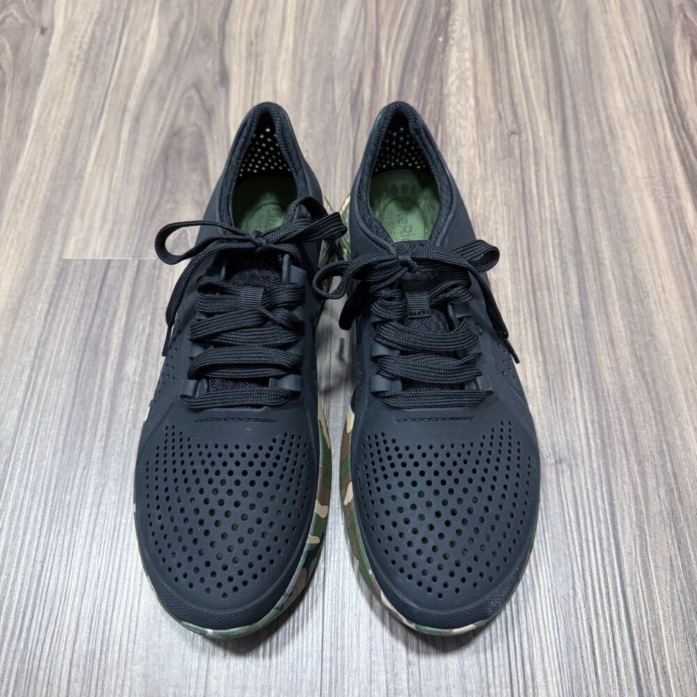 Crocs LiteRide Pacer Shoes Men Sz 8 Black Green Camo Comfort Sneakers 207286